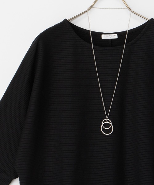 Honeys(ハニーズ)の「【ハニさら・接触冷感・UVカット】6分袖アクセ付ドルマントップス(Tシャツ/カットソー・レディース・アイボリー/ブラック/ブルー/イエロー/ベージュ・L/LL/M)」の11枚目の写真