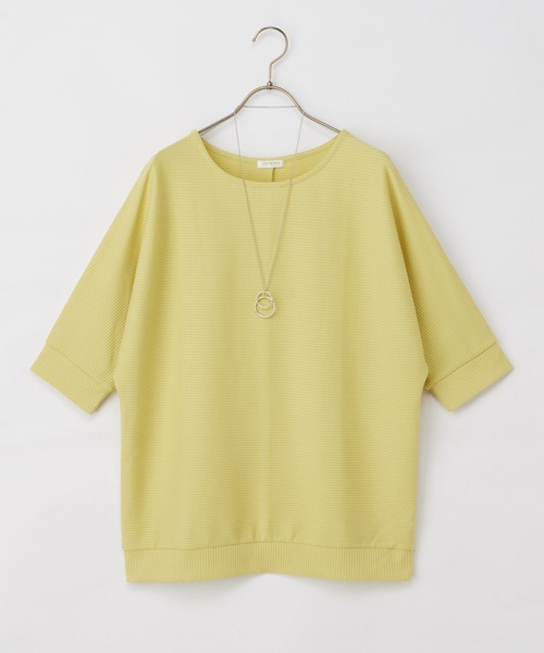 Honeys(ハニーズ)の「【ハニさら・接触冷感・UVカット】6分袖アクセ付ドルマントップス(Tシャツ/カットソー・レディース・アイボリー/ブラック/ブルー/イエロー/ベージュ・L/LL/M)」の8枚目の写真