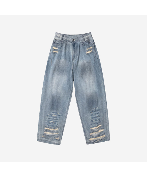 Destroyed Vintage Oil Washing Denim Pants