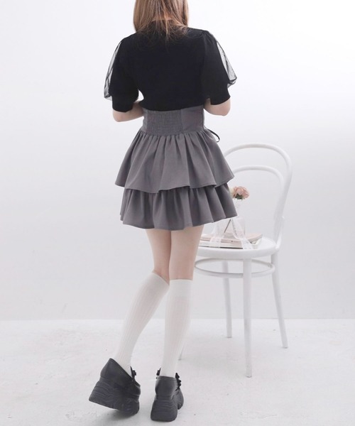 Lilymel(リリメル)の「レースアップティアードミニスカート(スカート・レディース・グレー/チェック/ブラック/ブラウン・LL~3L/L~LL/M-L)」の7枚目の写真