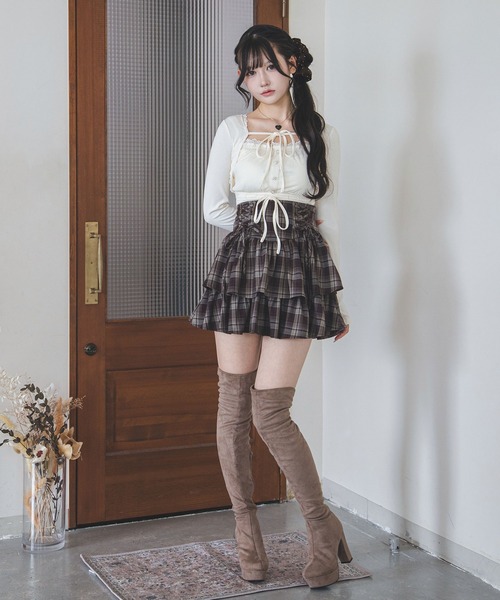 Lilymel(リリメル)の「レースアップティアードミニスカート(スカート・レディース・グレー/チェック/ブラック/ブラウン・LL~3L/L~LL/M-L)」の21枚目の写真