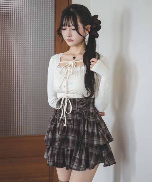 Lilymel(リリメル)の「レースアップティアードミニスカート(スカート・レディース・グレー/チェック/ブラック/ブラウン・LL~3L/L~LL/M-L)」の22枚目の写真