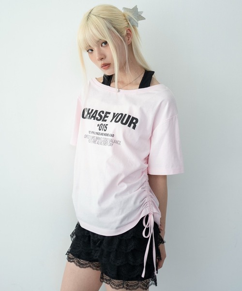 WEGO(ウィゴー)の「WEGO/ホルターネックレイヤードワンショルT(Tシャツ/カットソー・レディース・ホワイト/ピンク・FREE)」の1枚目の写真