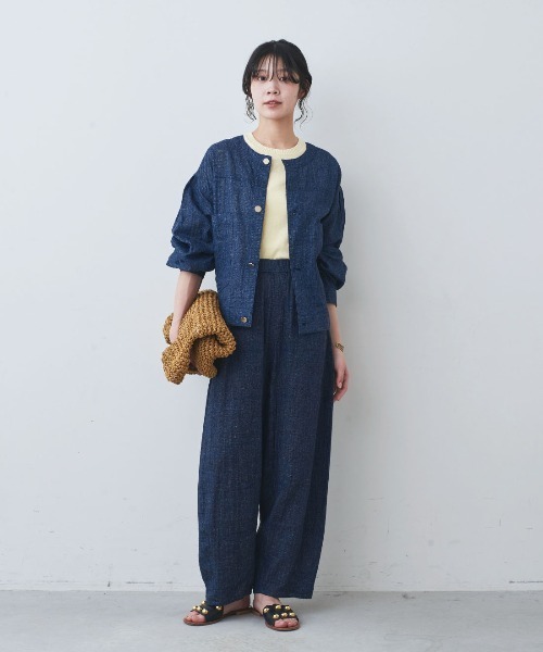 mensha!(メンシャ)の「mensha!まるでデニム!? 軽くてやわらかいデニガーゼシャツジャケット(ノーカラージャケット・レディース・インディゴブルー/ライトブラック/ライトブルー・L/M/3L/LL)」の7枚目の写真