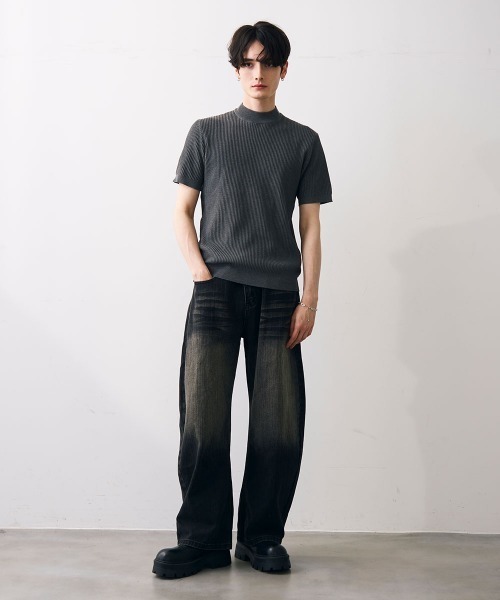 Shoowtime(ショウタイム)の「Ribbed knit top / リブニットカットソー(Tシャツ/カットソー・メンズ・カーキ/クリーム/グレー/ブラック・MEDIUM/LARGE/X-LARGE)」の6枚目の写真