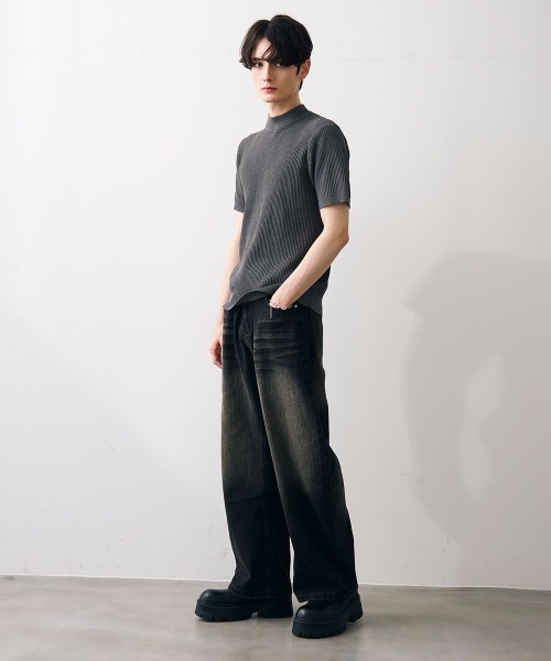 Shoowtime(ショウタイム)の「Ribbed knit top / リブニットカットソー(Tシャツ/カットソー・メンズ・カーキ/クリーム/グレー/ブラック・MEDIUM/LARGE/X-LARGE)」の8枚目の写真
