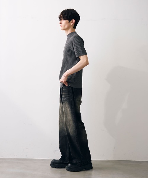 Shoowtime(ショウタイム)の「Ribbed knit top / リブニットカットソー(Tシャツ/カットソー・メンズ・カーキ/クリーム/グレー/ブラック・MEDIUM/LARGE/X-LARGE)」の9枚目の写真