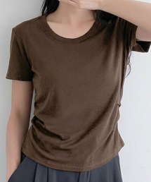 【M/Lサイズ展開】伸縮性抜群!サイドギャザークルーネックカットソー