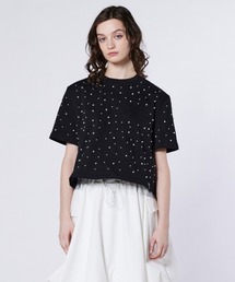 DOUBLE STANDARD CLOTHING（ダブルスタンダードクロージング）の「天竺 パールレースTシャツ（Tシャツ/カットソー）」