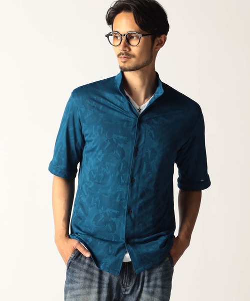NICOLE CLUB FOR MEN(ニコルクラブフォーメン)の「シアージャカード5分袖シャツ(シャツ/ブラウス・メンズ・ブラック/ブルー系/シルバーグレー・MEDIUM/LARGE/X-LARGE)」の3枚目の写真