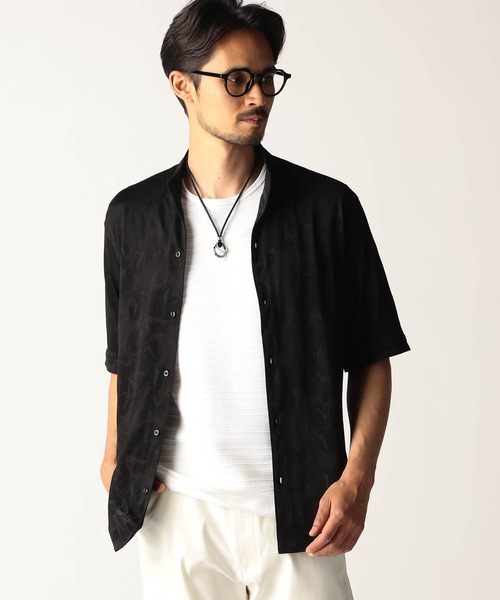 NICOLE CLUB FOR MEN(ニコルクラブフォーメン)の「シアージャカード5分袖シャツ(シャツ/ブラウス・メンズ・ブラック/ブルー系/シルバーグレー・MEDIUM/LARGE/X-LARGE)」の1枚目の写真