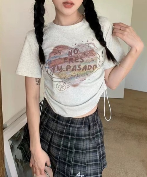 Teem Store(チームストア)の「フロントプリントサイドギャザーTシャツ ショート丈 ピチT(Tシャツ/カットソー・レディース・アイボリー/ホワイト・M/S)」の21枚目の写真