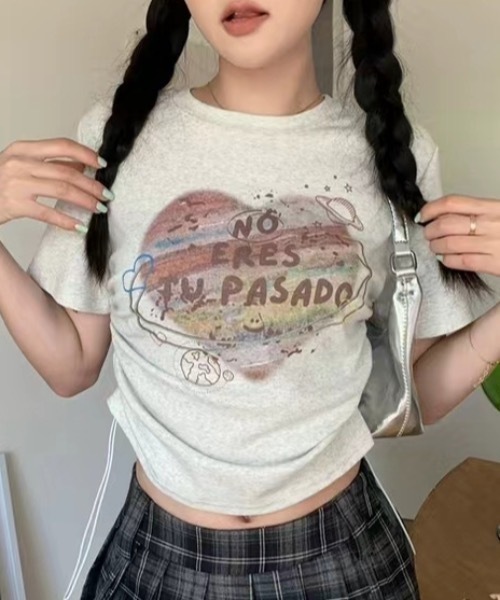 Teem Store(チームストア)の「フロントプリントサイドギャザーTシャツ ショート丈 ピチT(Tシャツ/カットソー・レディース・アイボリー/ホワイト・M/S)」の19枚目の写真