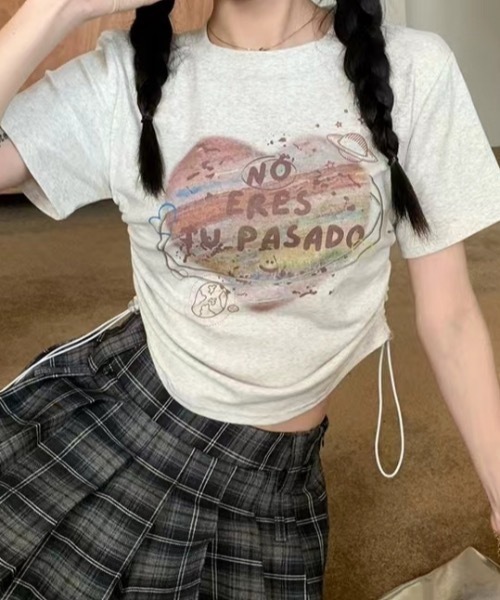 Teem Store(チームストア)の「フロントプリントサイドギャザーTシャツ ショート丈 ピチT(Tシャツ/カットソー・レディース・アイボリー/ホワイト・M/S)」の22枚目の写真