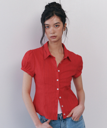CURETTY（キュリティ）の「C COTTON JACQUARD HALF BLOUSE_RED（シャツ/ブラウス）」