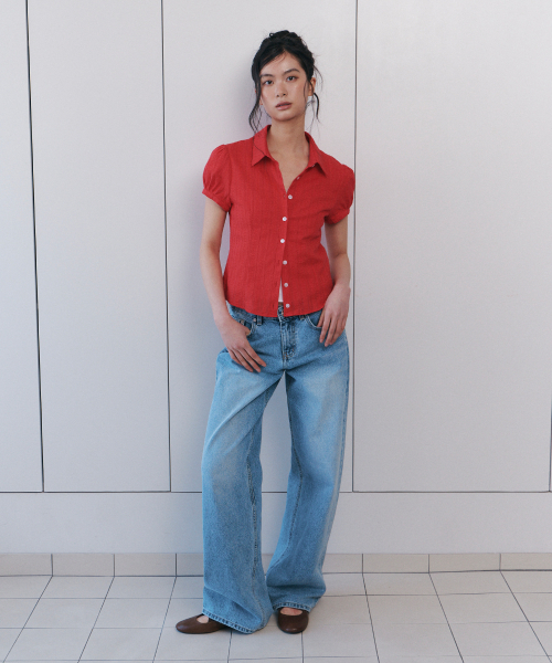 CURETTY（キュリティ）の「C COTTON JACQUARD HALF BLOUSE_RED（シャツ/ブラウス・レディース・レッド・SMALL）」の3枚目の写真