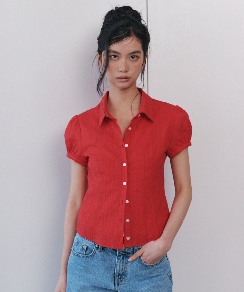 CURETTY（キュリティ）の「C COTTON JACQUARD HALF BLOUSE_RED（シャツ/ブラウス・レディース・レッド・SMALL）」の4枚目の写真