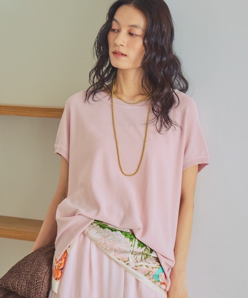 Elura(エルーラ)の「≪接触冷感≫Tシャツ風ニット/869675(ニット/セーター・レディース・ホワイト/ライトピンク/ブラック/カーキ/ターコイズブルー・FREE)」の1枚目の写真