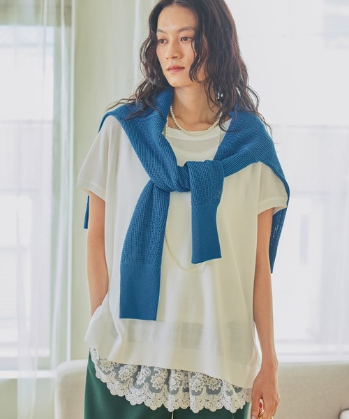 Elura(エルーラ)の「≪接触冷感≫Tシャツ風ニット/869675(ニット/セーター・レディース・ホワイト/ライトピンク/ブラック/カーキ/ターコイズブルー・FREE)」の2枚目の写真