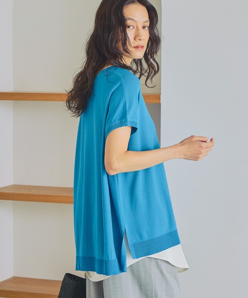 Elura(エルーラ)の「≪接触冷感≫Tシャツ風ニット/869675(ニット/セーター・レディース・ホワイト/ライトピンク/ブラック/カーキ/ターコイズブルー・FREE)」の5枚目の写真