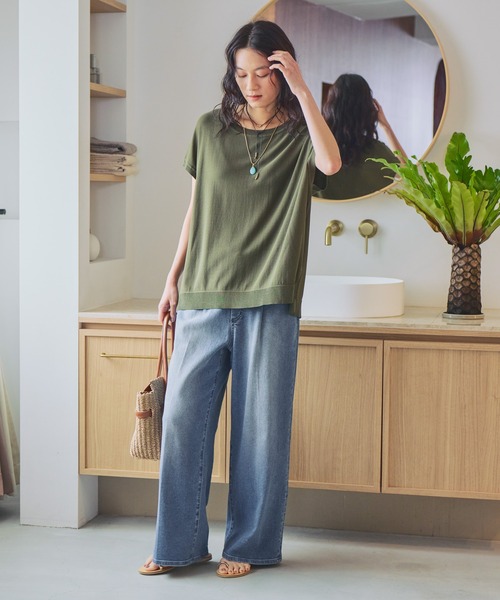 Elura(エルーラ)の「≪接触冷感≫Tシャツ風ニット/869675(ニット/セーター・レディース・ホワイト/ライトピンク/ブラック/カーキ/ターコイズブルー・FREE)」の15枚目の写真