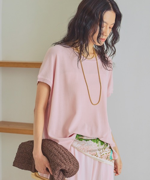 Elura(エルーラ)の「≪接触冷感≫Tシャツ風ニット/869675(ニット/セーター・レディース・ホワイト/ライトピンク/ブラック/カーキ/ターコイズブルー・FREE)」の9枚目の写真