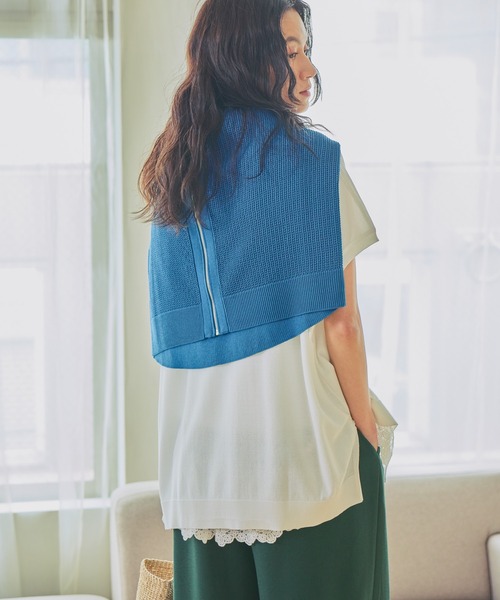 Elura(エルーラ)の「≪接触冷感≫Tシャツ風ニット/869675(ニット/セーター・レディース・ホワイト/ライトピンク/ブラック/カーキ/ターコイズブルー・FREE)」の6枚目の写真