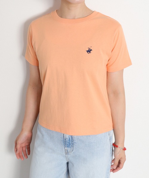 BEVERLY HILLS POLO CLUB(ビバリーヒルズポロクラブ)の「【BEVERLY HILLS POLO CLUB】ロゴ刺繍コンパクト半袖Tee(Tシャツ/カットソー・レディース・ホワイト/オレンジ/スミクロ・M)」の5枚目の写真