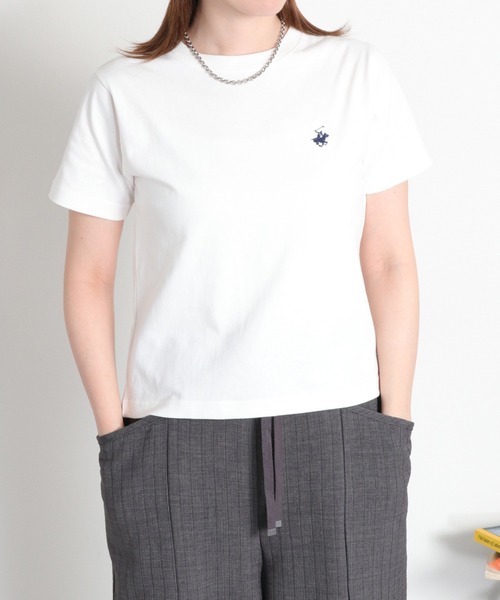 BEVERLY HILLS POLO CLUB(ビバリーヒルズポロクラブ)の「【BEVERLY HILLS POLO CLUB】ロゴ刺繍コンパクト半袖Tee(Tシャツ/カットソー・レディース・ホワイト/オレンジ/スミクロ・M)」の11枚目の写真