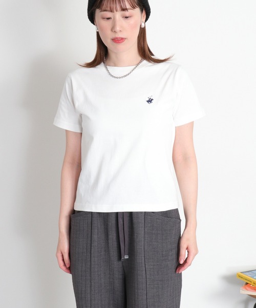 BEVERLY HILLS POLO CLUB(ビバリーヒルズポロクラブ)の「【BEVERLY HILLS POLO CLUB】ロゴ刺繍コンパクト半袖Tee(Tシャツ/カットソー・レディース・ホワイト/オレンジ/スミクロ・M)」の15枚目の写真