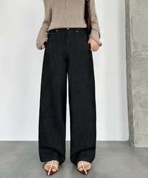 スラブワイドデニムパンツ デニムパンツ ワイド バックゴム ストレート ハイウエスト ワイドデニムパンツ 夏デニム スラブ生地