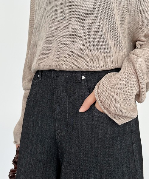COCOMOMO（ココモモ）の「スラブワイドデニムパンツ デニムパンツ ワイド バックゴム ストレート ハイウエスト ワイドデニムパンツ 夏デニム スラブ生地（デニムパンツ・レディース・ホワイト/ブラック・L/S/M）」の13枚目の写真