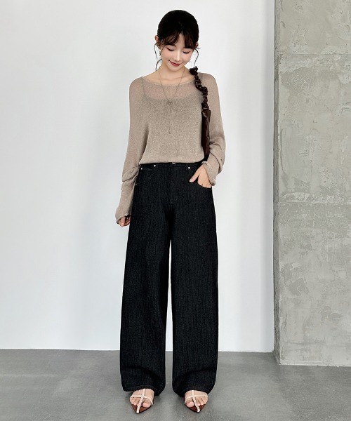 COCOMOMO（ココモモ）の「スラブワイドデニムパンツ デニムパンツ ワイド バックゴム ストレート ハイウエスト ワイドデニムパンツ 夏デニム スラブ生地（デニムパンツ・レディース・ホワイト/ブラック・L/S/M）」の18枚目の写真
