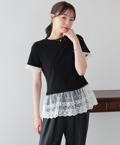 BLUEEAST(ブルーイースト)の「レースドッキングTシャツ(Tシャツ/カットソー・レディース・ブラック/グレー/ホワイト・MEDIUM)」の2枚目の写真