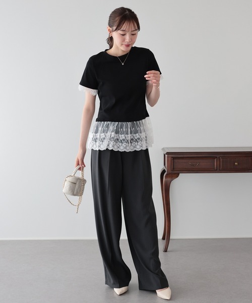BLUEEAST(ブルーイースト)の「レースドッキングTシャツ(Tシャツ/カットソー・レディース・ブラック/グレー/ホワイト・MEDIUM)」の9枚目の写真