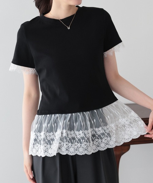 BLUEEAST(ブルーイースト)の「レースドッキングTシャツ(Tシャツ/カットソー・レディース・ブラック/グレー/ホワイト・MEDIUM)」の5枚目の写真