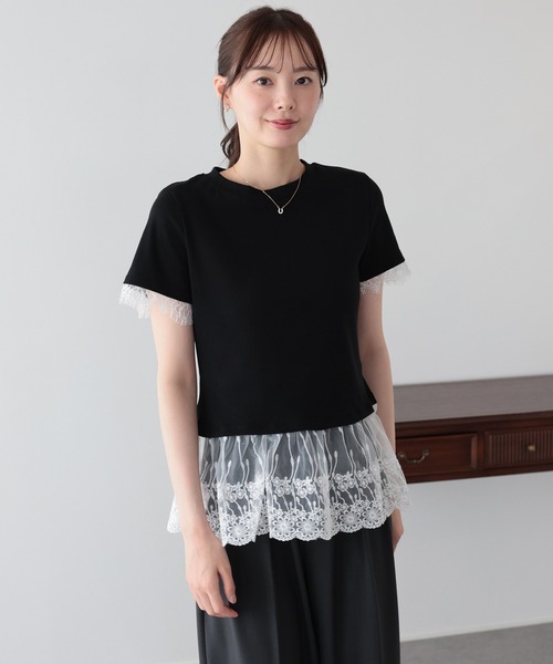 BLUEEAST(ブルーイースト)の「レースドッキングTシャツ(Tシャツ/カットソー・レディース・ブラック/グレー/ホワイト・MEDIUM)」の8枚目の写真
