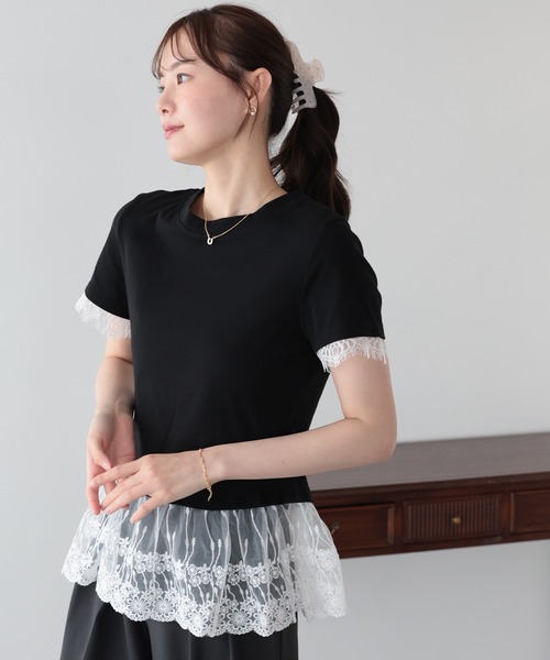BLUEEAST(ブルーイースト)の「レースドッキングTシャツ(Tシャツ/カットソー・レディース・ブラック/グレー/ホワイト・MEDIUM)」の7枚目の写真