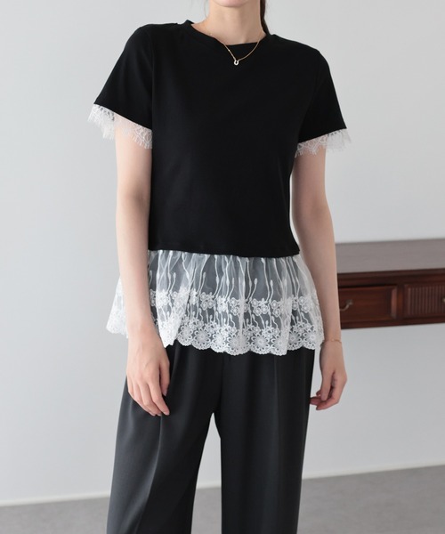 BLUEEAST(ブルーイースト)の「レースドッキングTシャツ(Tシャツ/カットソー・レディース・ブラック/グレー/ホワイト・MEDIUM)」の6枚目の写真