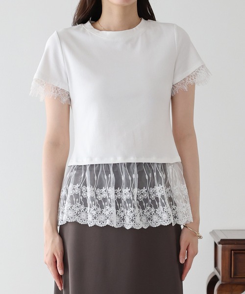 BLUEEAST(ブルーイースト)の「レースドッキングTシャツ(Tシャツ/カットソー・レディース・ブラック/グレー/ホワイト・MEDIUM)」の11枚目の写真