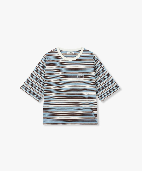 STUDIO TOMBOY(スタジオトムボーイ)の「マルチストライプクロップTシャツ_ブルー 9176322976(Tシャツ/カットソー・レディース・ブルー・OS)」の2枚目の写真