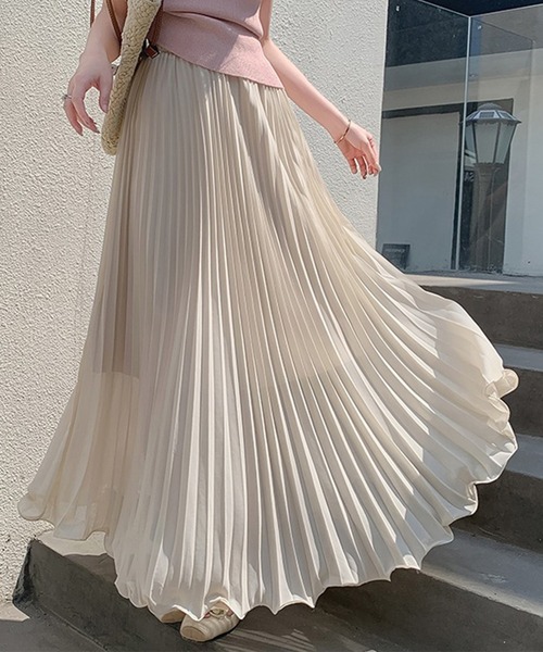 DAY CLOSET(デイ クローゼット)の「【ロング丈/裏地付き】涼し気シャリ感。ふんわりシアープリーツスカート レディース(スカート・レディース・ブラック/アイボリー・M/L)」の8枚目の写真