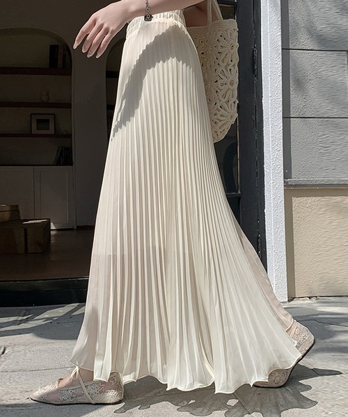 DAY CLOSET(デイ クローゼット)の「【ロング丈/裏地付き】涼し気シャリ感。ふんわりシアープリーツスカート レディース(スカート・レディース・ブラック/アイボリー・M/L)」の10枚目の写真