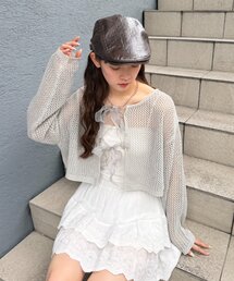 ラメメッシュリボンボレロ カーディガン