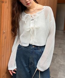ラメメッシュリボンボレロ カーディガン
