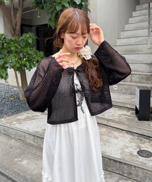 ラメメッシュリボンボレロ カーディガン