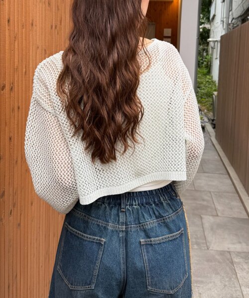 w closet（ダブルクローゼット）の「ラメメッシュリボンボレロ カーディガン（ニット/セーター・レディース・グレー/ピンク/ブラック/オフホワイト・FREE）」の7枚目の写真