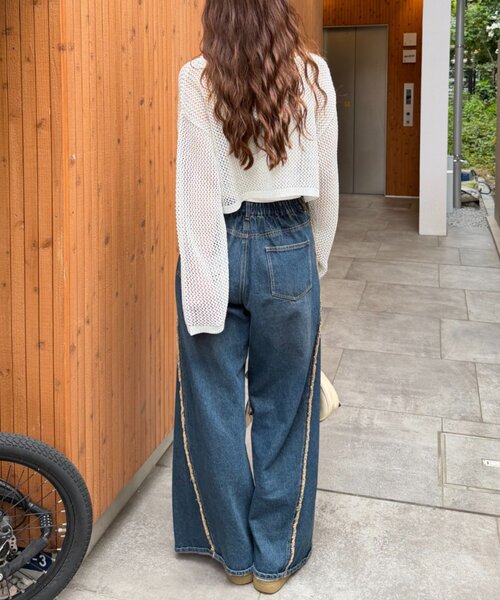 w closet（ダブルクローゼット）の「ラメメッシュリボンボレロ カーディガン（ニット/セーター・レディース・グレー/ピンク/ブラック/オフホワイト・FREE）」の10枚目の写真