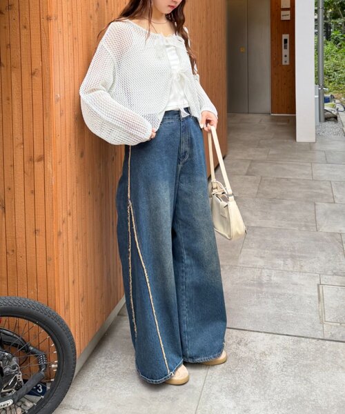 w closet（ダブルクローゼット）の「ラメメッシュリボンボレロ カーディガン（ニット/セーター・レディース・グレー/ピンク/ブラック/オフホワイト・FREE）」の11枚目の写真