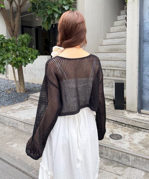 w closet（ダブルクローゼット）の「ラメメッシュリボンボレロ カーディガン（ニット/セーター・レディース・グレー/ピンク/ブラック/オフホワイト・FREE）」の14枚目の写真